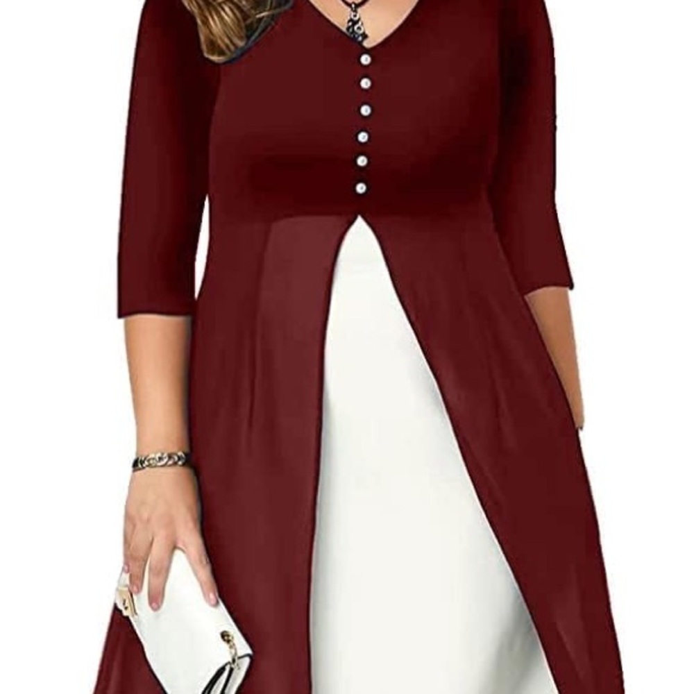 Asymmetrical Burgundy and White Dress